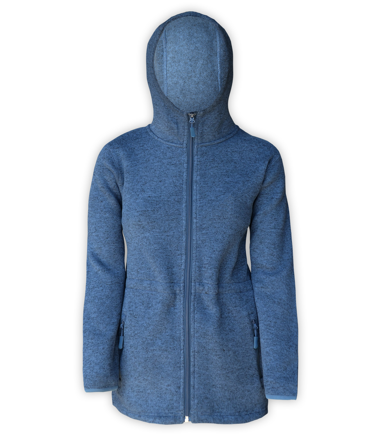 renegade club, womens fleece denim jacket, hooded, zipper, bungee cords for embroidery