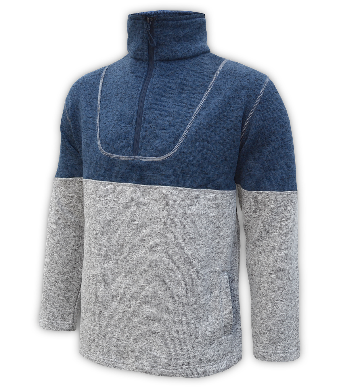 Renegade-mens-half-zip-fleece-pullover-north-shore-salt-and-pepper-gray-denim-blue-soft-two-tone