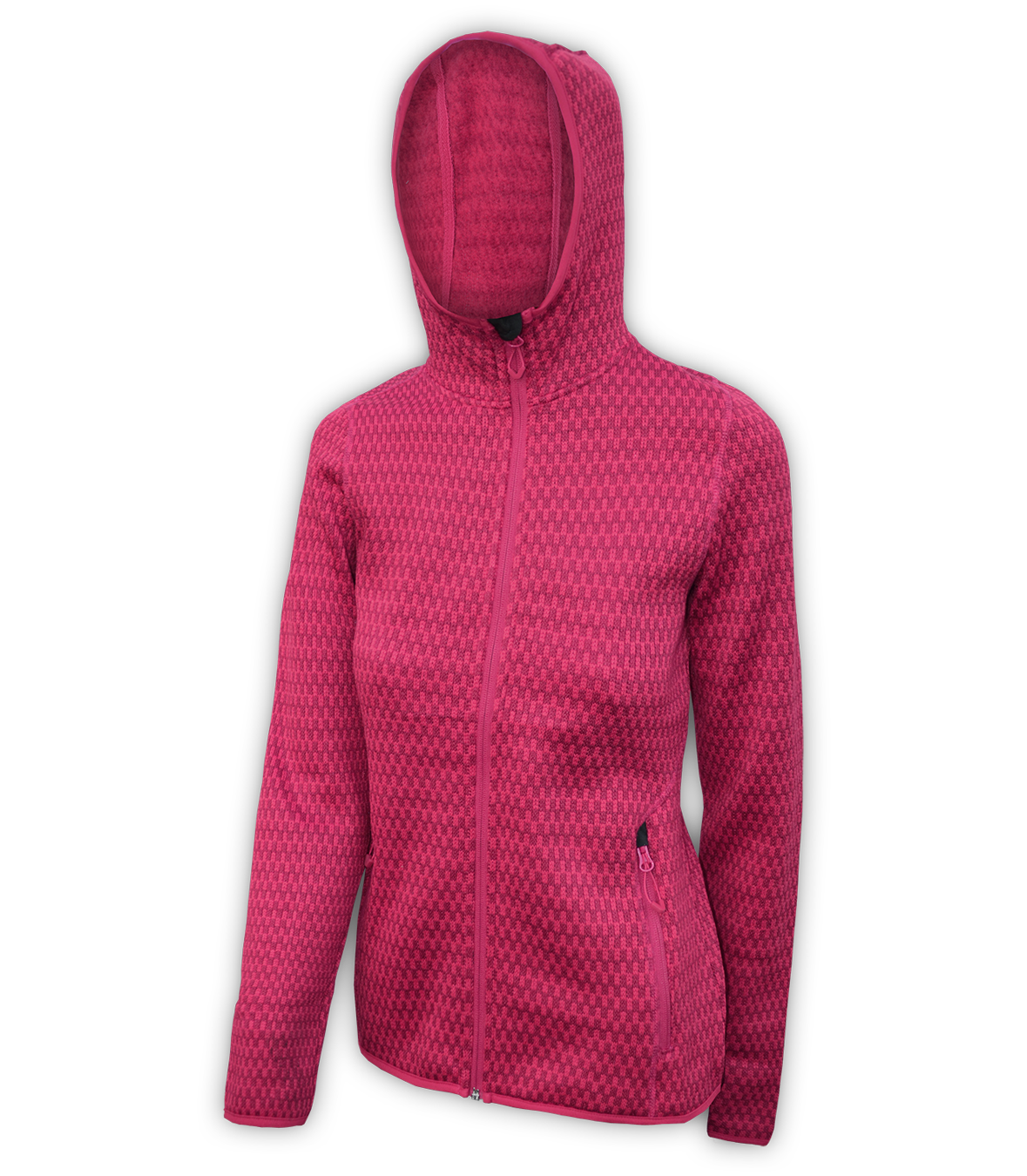 Renegade-club-womens-full-zip-fleece-jacket-north shore-checkered-fuchsia-pink-fitted-outdoor-jacket-soft-hood