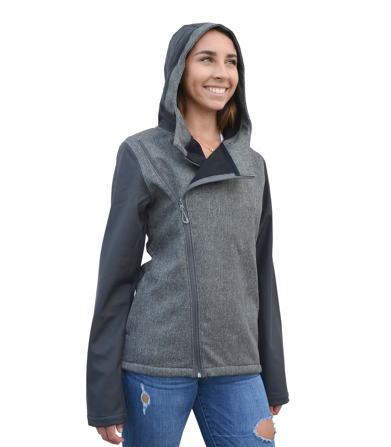 Renegade-club-womens diagonal-zip-woven-outdoor-soft-shell-jacket- blanks for embroidery wholesale