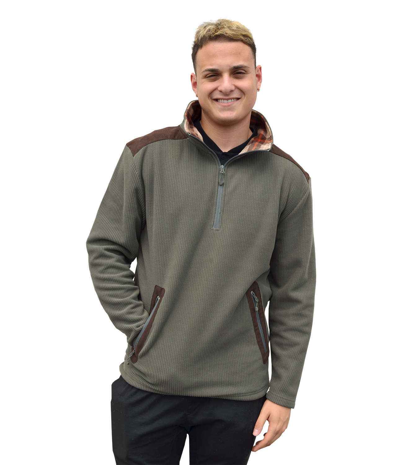 Renegade club fleece half zip pullover, wholesale blanks for embroidery brand, corduroy, plaid, olive, brown
