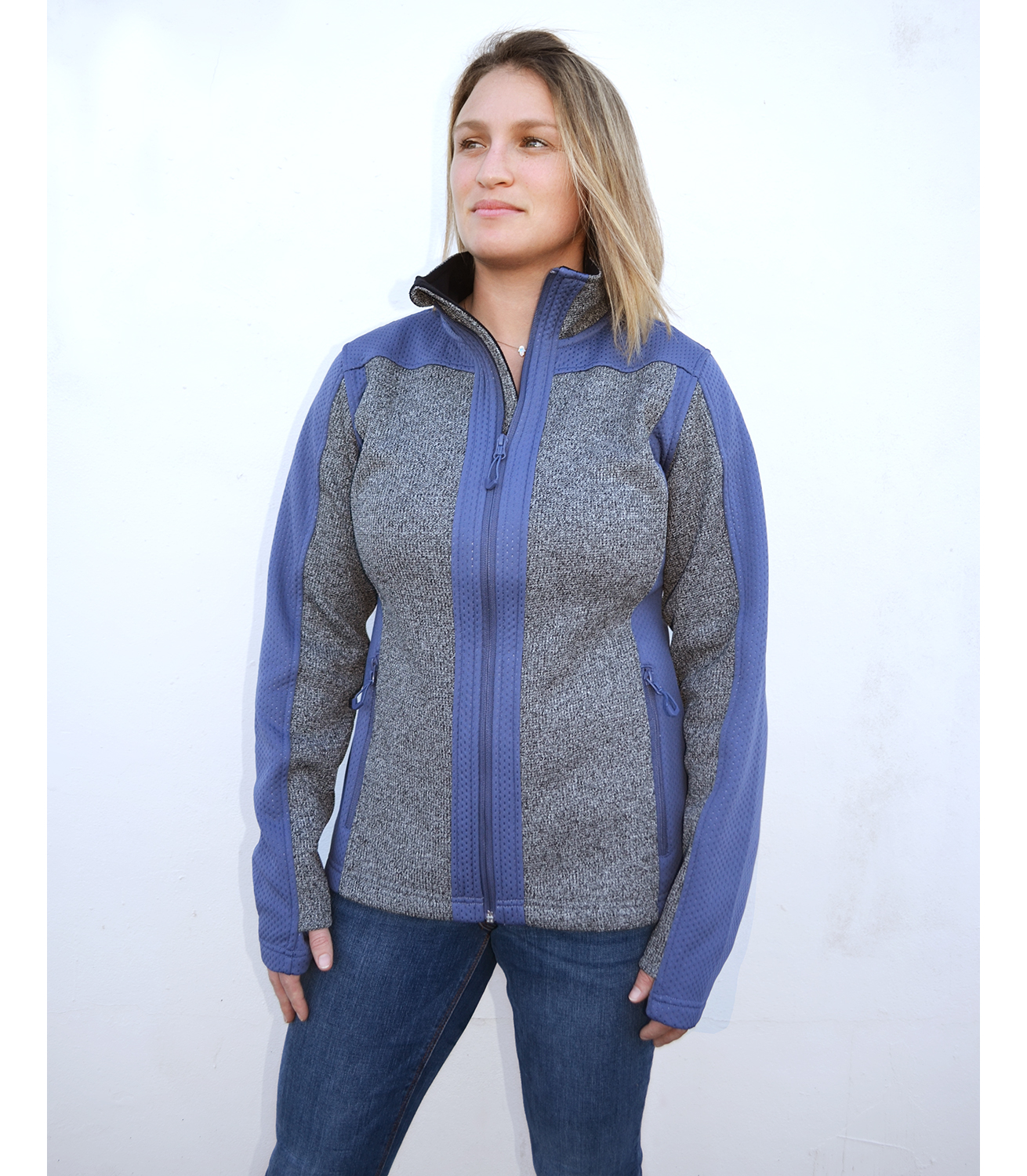 women light coarse weave and embossed fleece blue jacket for embroidery wholesale blank